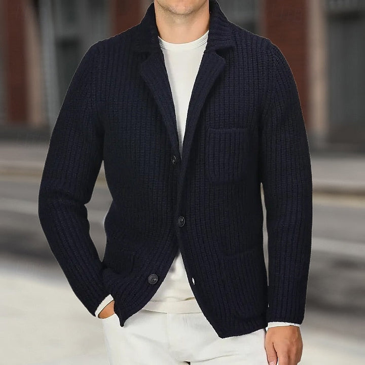 Ribbed Stand-Collar Cardigan
