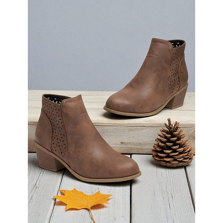 Cutout Low-Heel Ankle Boots