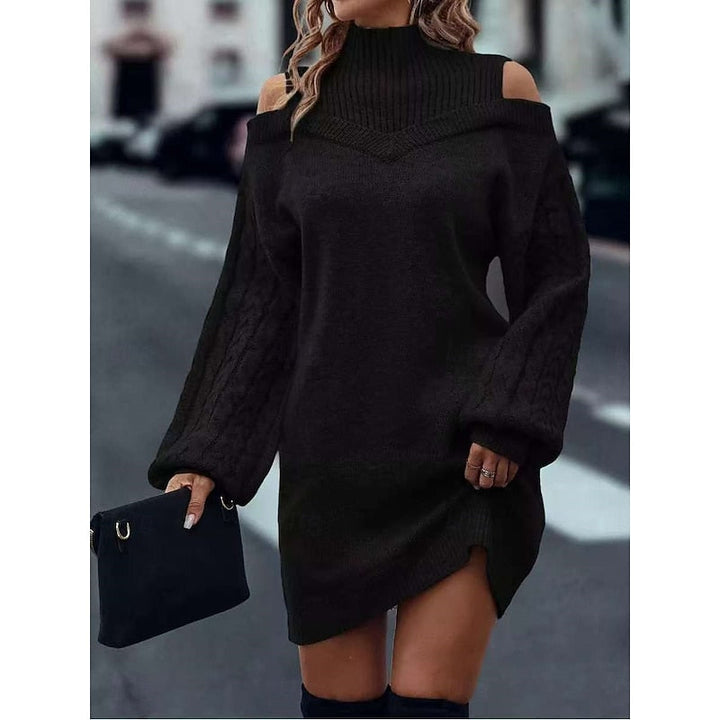 Cold-Shoulder Turtleneck Sweater Dress