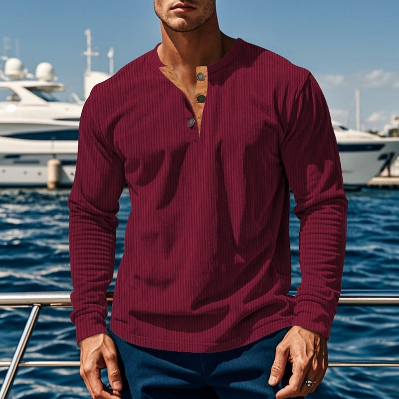 Ribbed Long Sleeve Henley Shirt