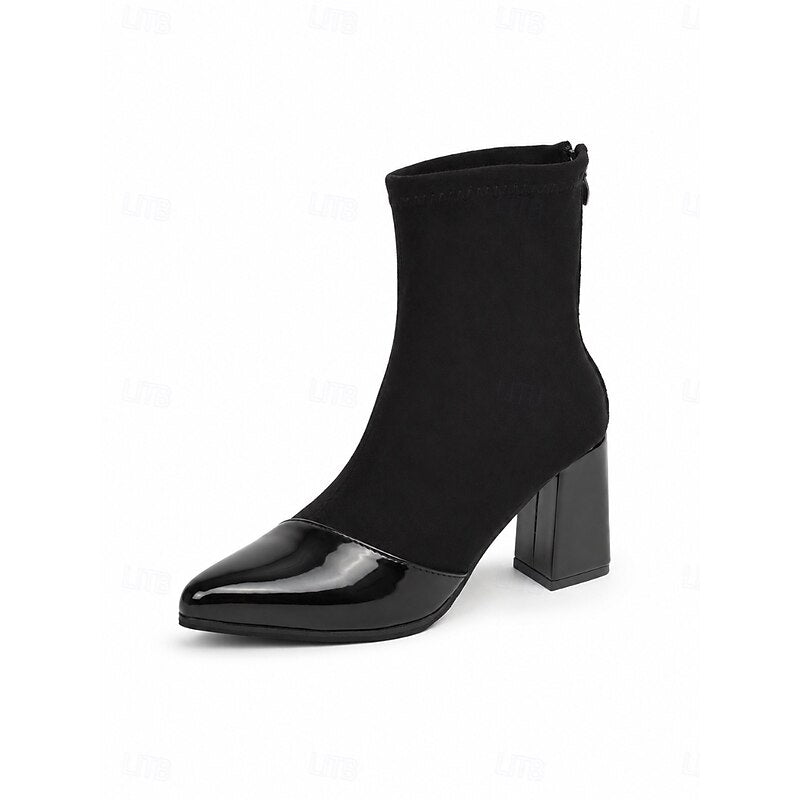 Cap-Toe Chunky Heel Ankle Boots