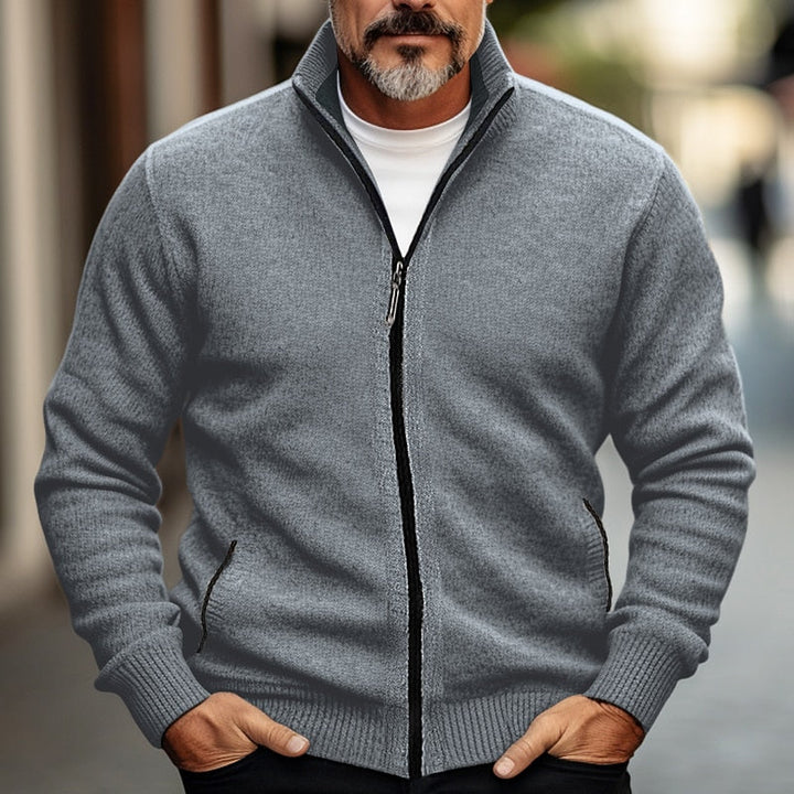 Stand-Collar Zip Cardigan