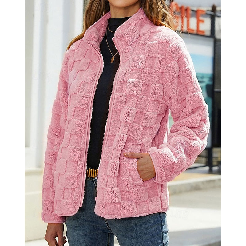 Textured Stand-Collar Zip Coat