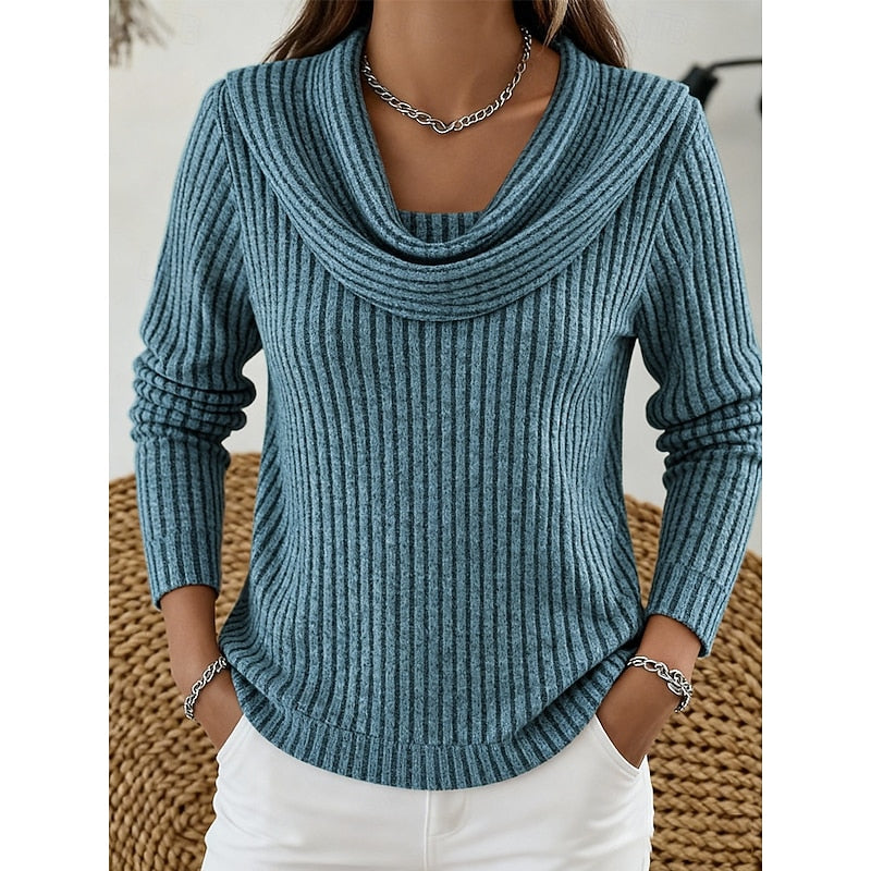 Cowl-Neck Ribbed Top