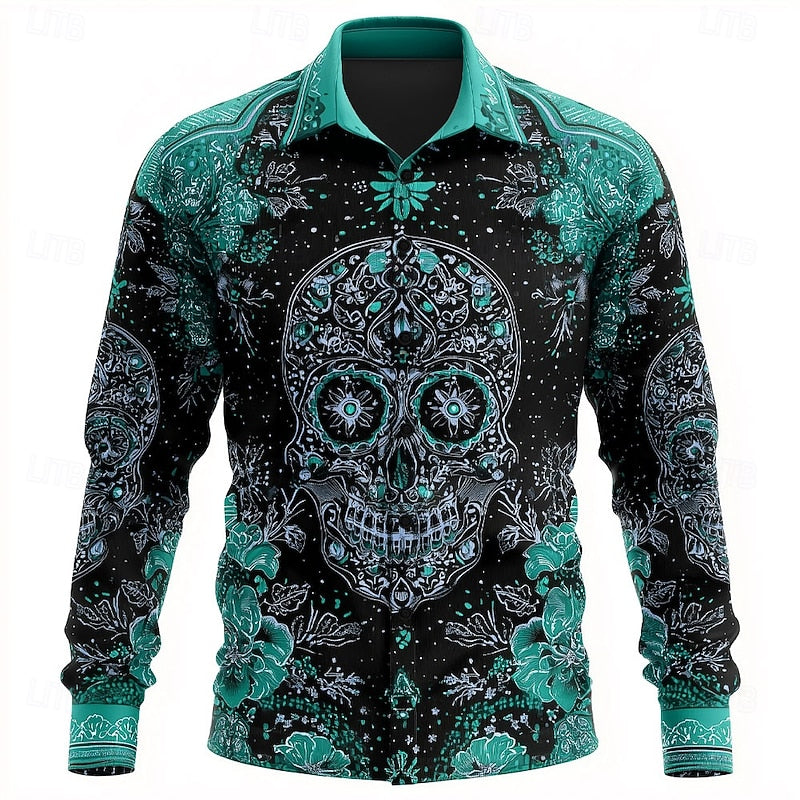 Skull Print Button-Up Shirt