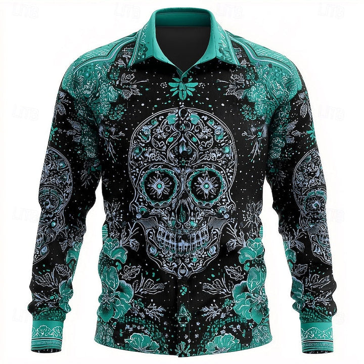 Skull Print Button-Up Shirt