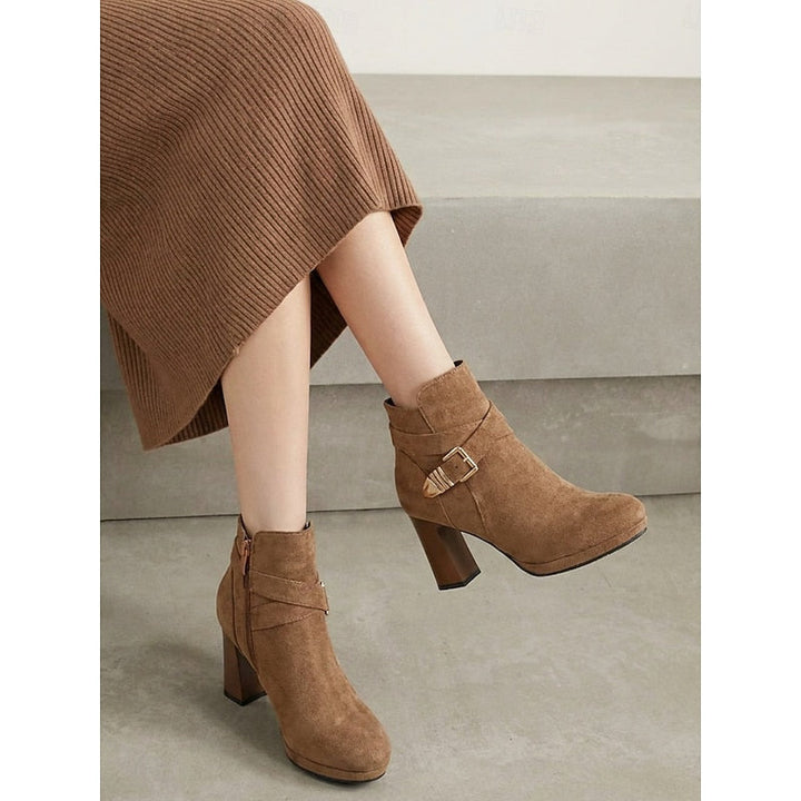 Buckle-Strap Block Heel Ankle Boots