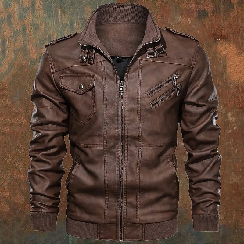 Rugged Stand-Collar Biker Jacket