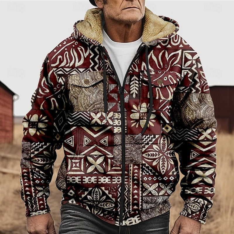 Patterned Zip Hooded Jacket