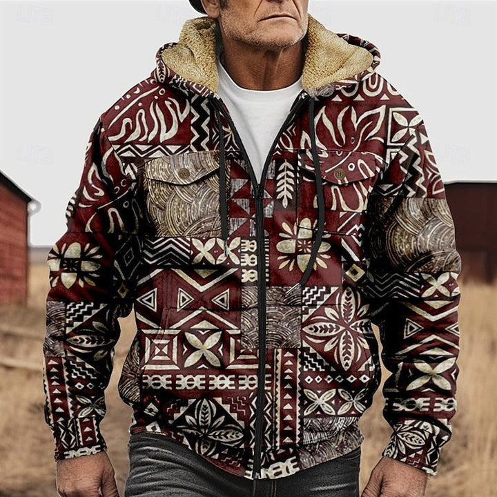 Patterned Zip Hooded Jacket