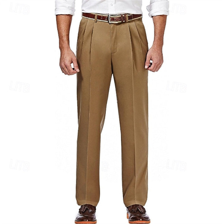 Pleated Straight-Leg Dress Pants