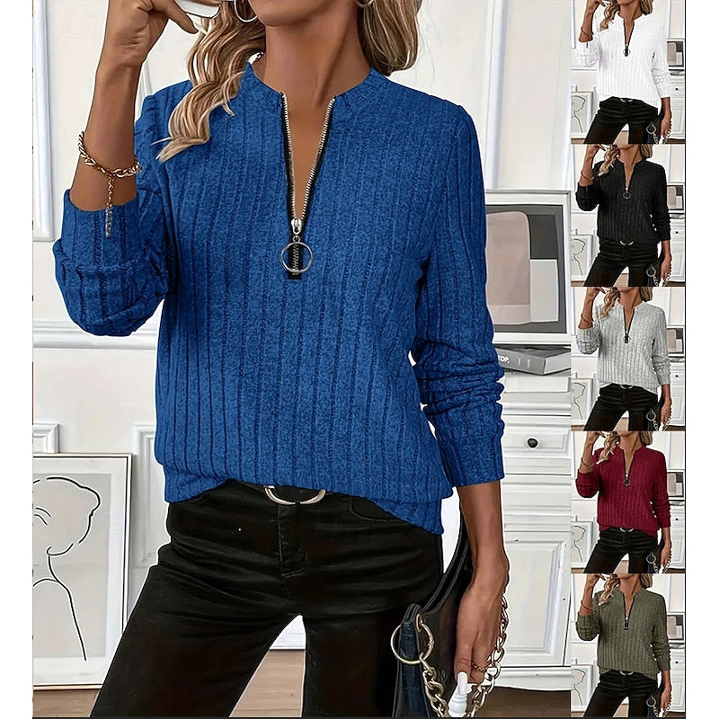 Ribbed Zip-Neck Top