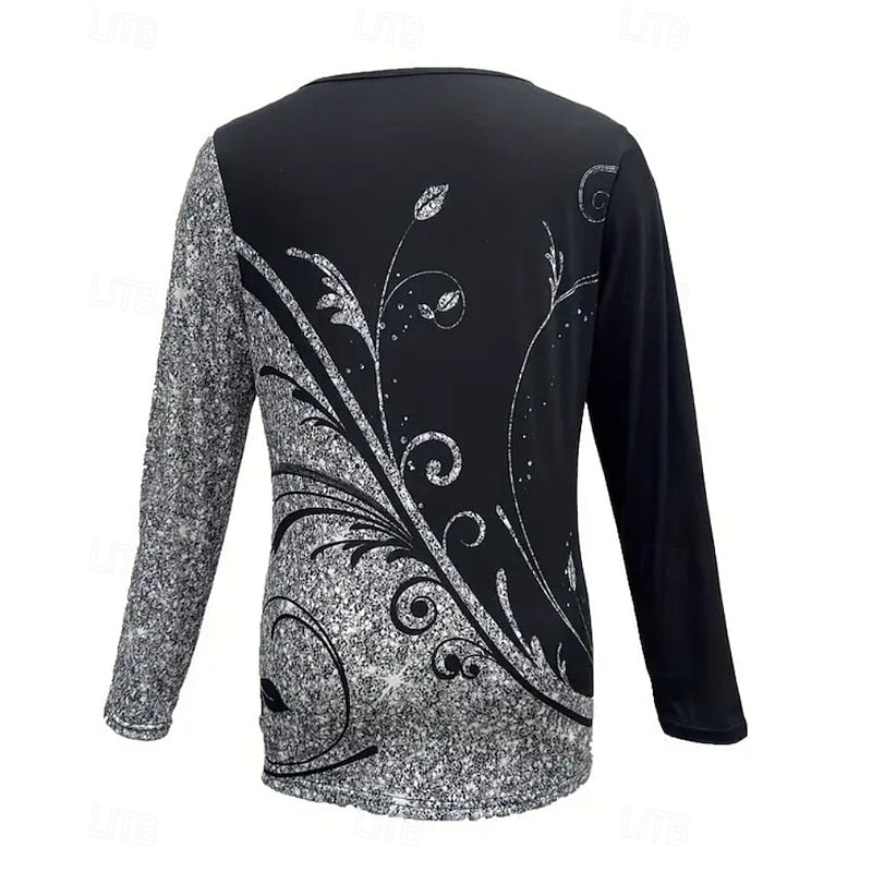 Floral Quarter-Zip Long Sleeve Top