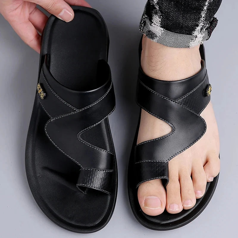 Men’s Dual Strap Slide Sandals with Toe Loop