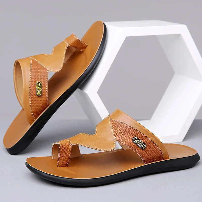 Men’s Dual Strap Slide Sandals with Toe Loop