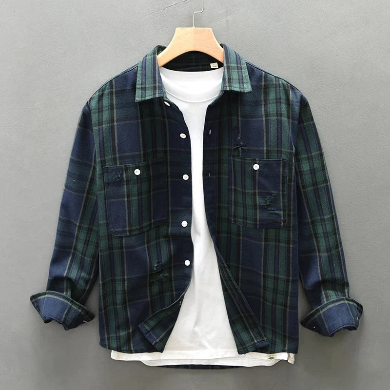 Men’s Long Sleeve Plaid Button-Up Shirt