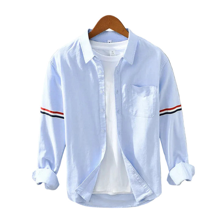 Men’s Long Sleeve Button-Up Shirt with Stripe Detail