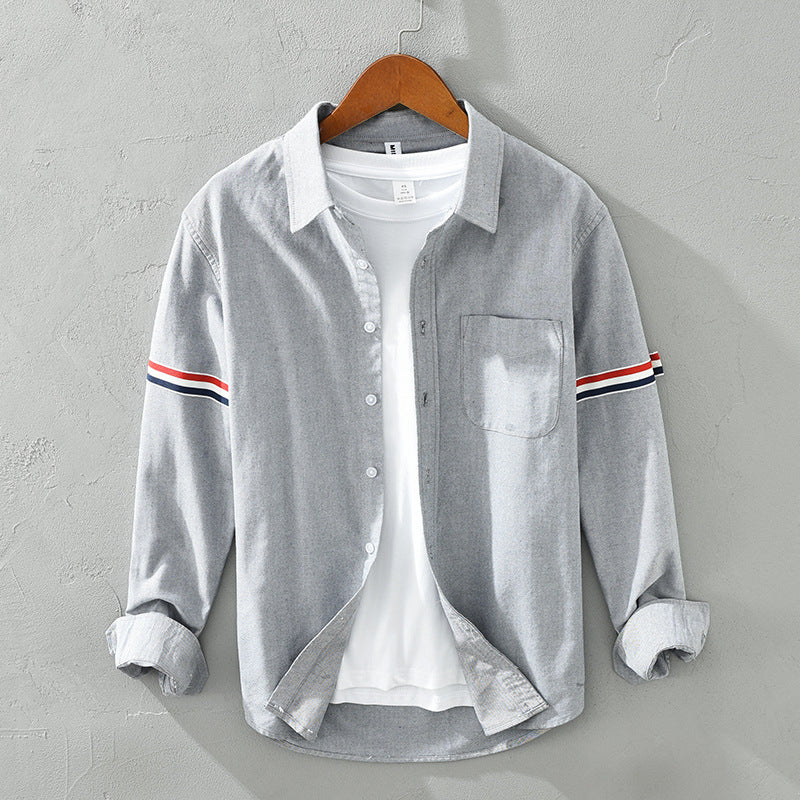 Men’s Long Sleeve Button-Up Shirt with Stripe Detail