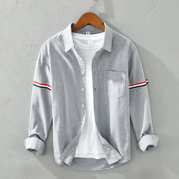 Men’s Long Sleeve Button-Up Shirt with Stripe Detail
