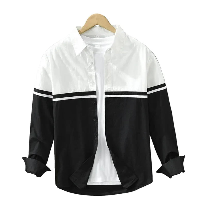 Men’s Long Sleeve Button-Up Shirt with Chest Stripe