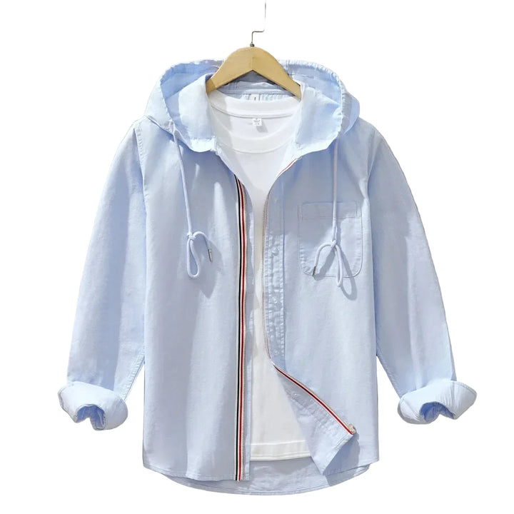 Men’s Hooded Zip-Up Shirt with Contrast Trim