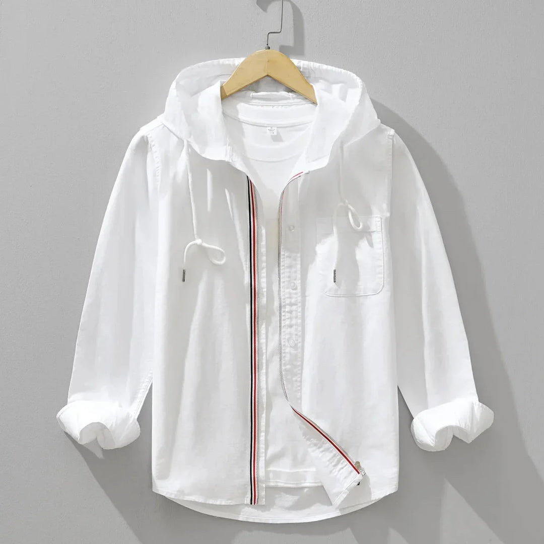 Men’s Hooded Zip-Up Shirt with Contrast Trim