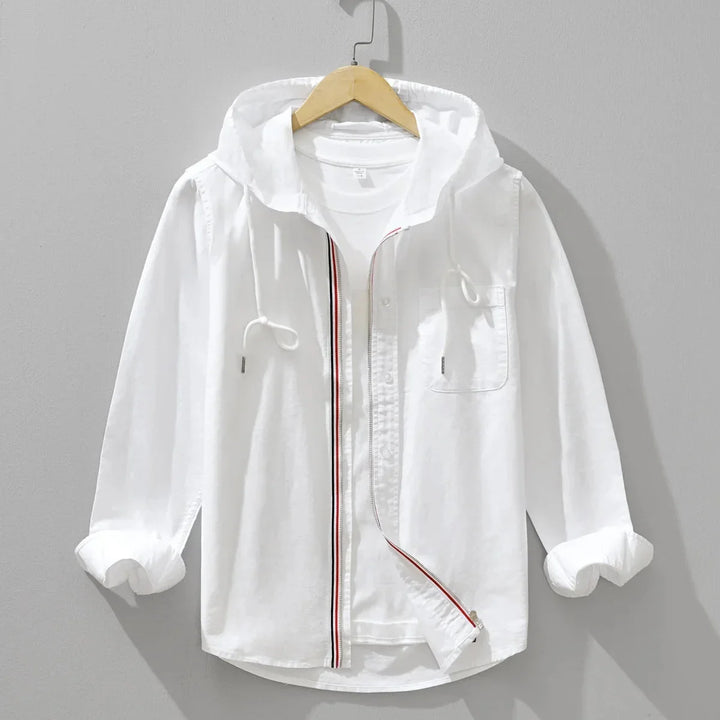 Men’s Hooded Zip-Up Shirt with Contrast Trim