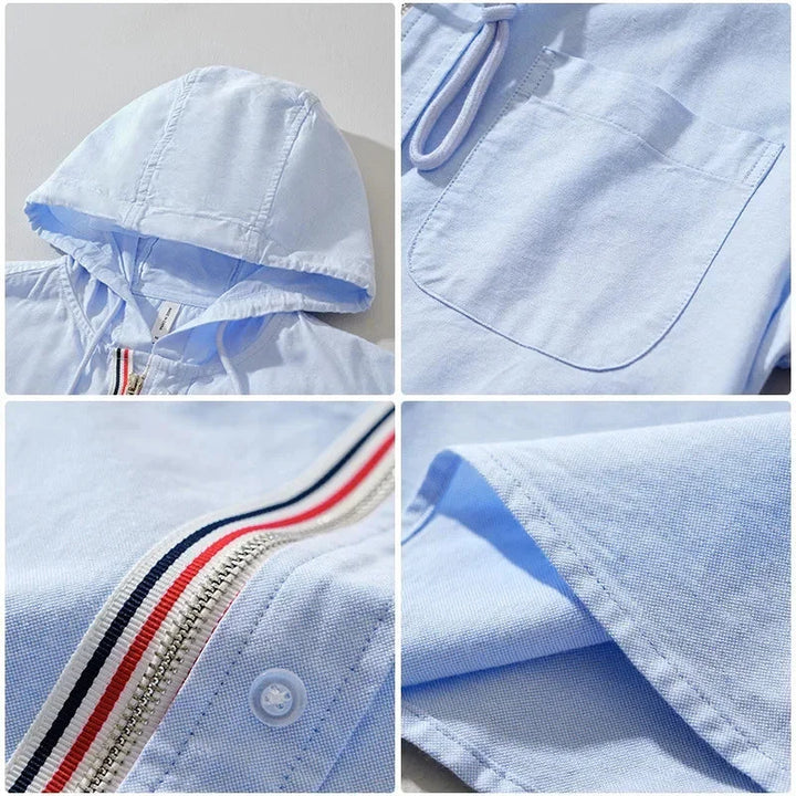 Men’s Hooded Zip-Up Shirt with Contrast Trim