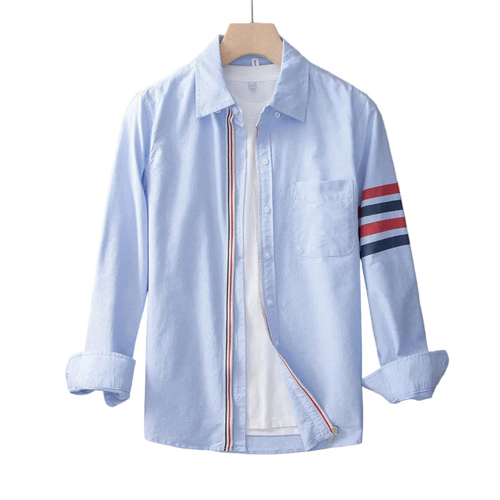 Men’s Long Sleeve Zip-Up Shirt with Sleeve Stripe