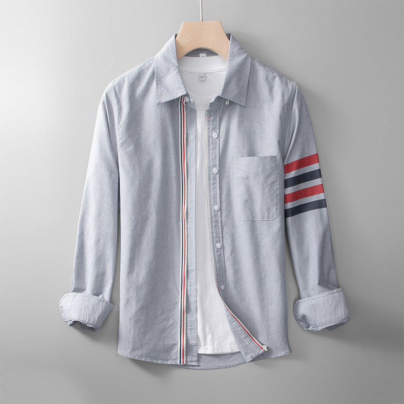 Men’s Long Sleeve Zip-Up Shirt with Sleeve Stripe