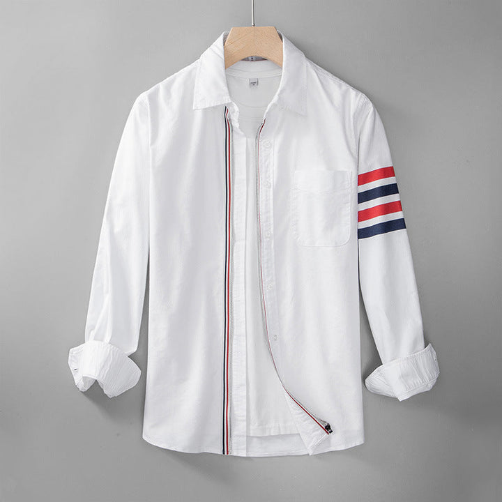 Men’s Long Sleeve Zip-Up Shirt with Sleeve Stripe