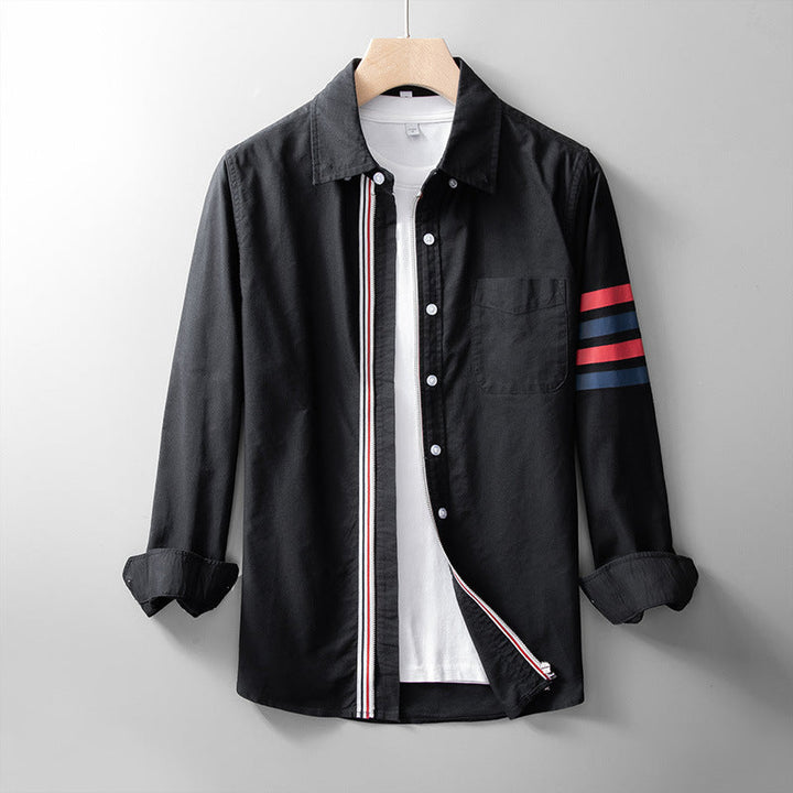 Men’s Long Sleeve Zip-Up Shirt with Sleeve Stripe