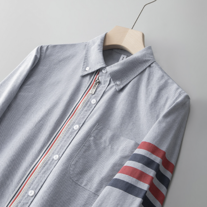 Men’s Long Sleeve Zip-Up Shirt with Sleeve Stripe