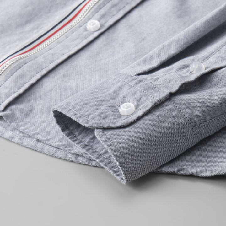 Men’s Long Sleeve Zip-Up Shirt with Sleeve Stripe