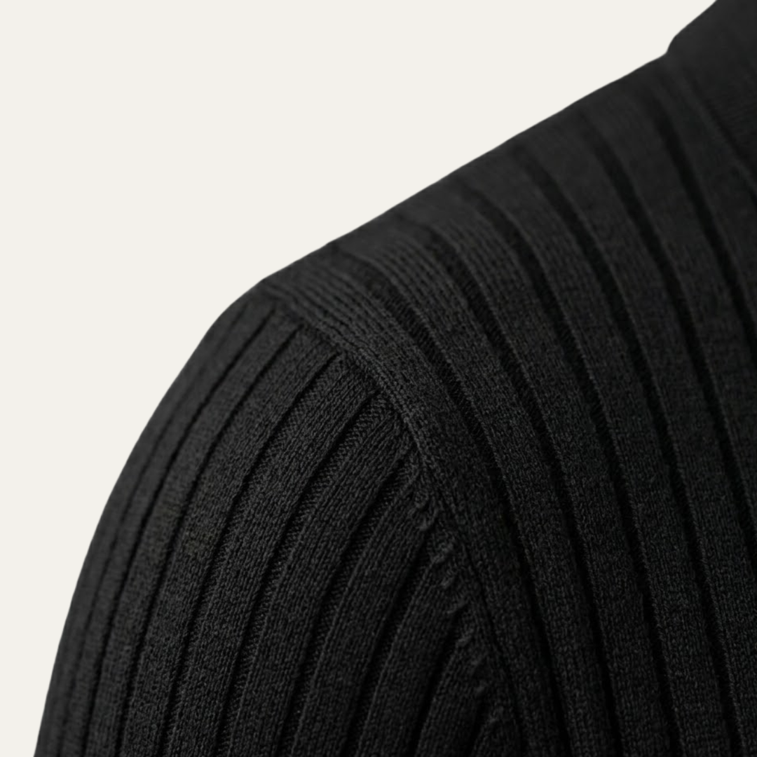Ribbed Knit Open Collar Polo Shirt