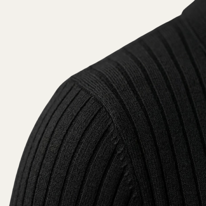 Ribbed Knit Open Collar Polo Shirt