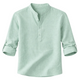 Men's Roll-Up Sleeve Henley Shirt with Band Collar