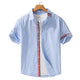 Short Sleeve Button-Up Shirt with Stripe Detail