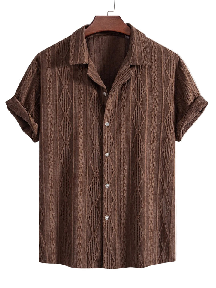 Textured Short Sleeve Camp Collar Shirt