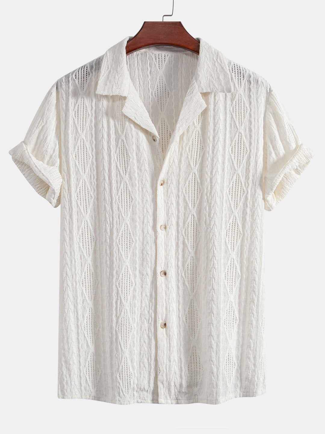 Textured Short Sleeve Camp Collar Shirt