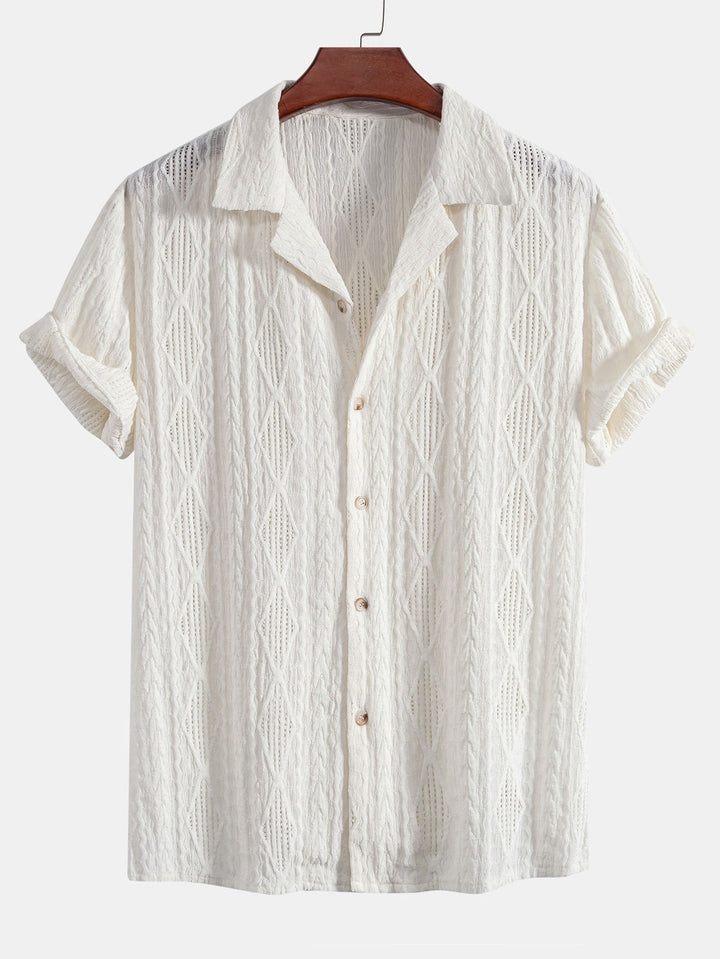 Textured Short Sleeve Camp Collar Shirt