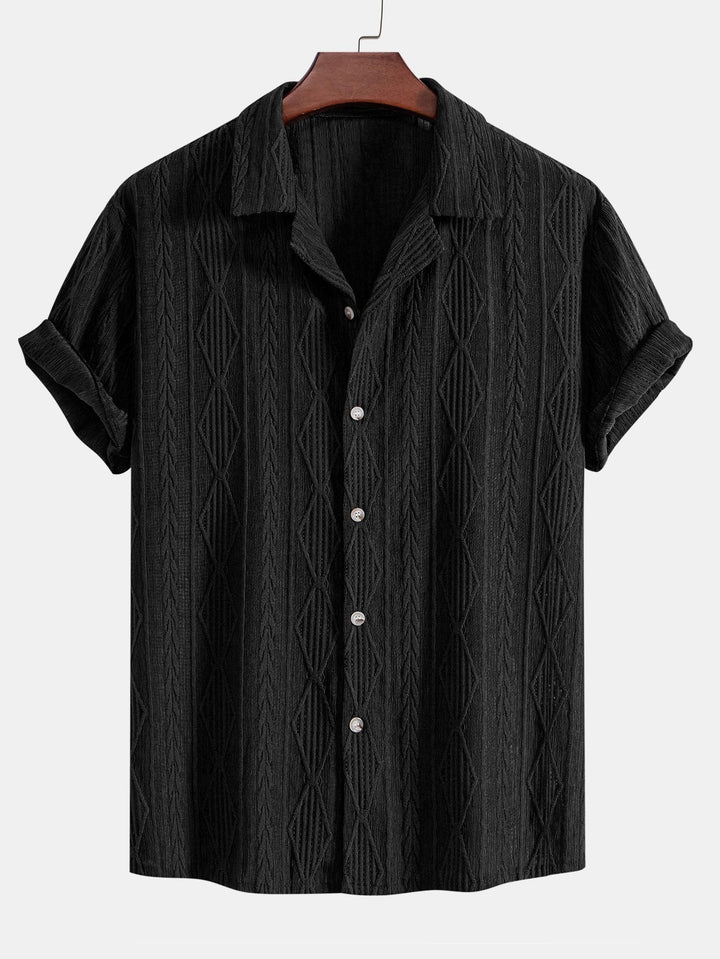 Textured Short Sleeve Camp Collar Shirt