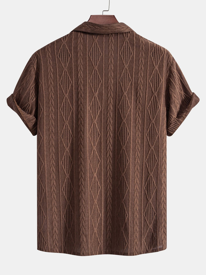 Textured Short Sleeve Camp Collar Shirt