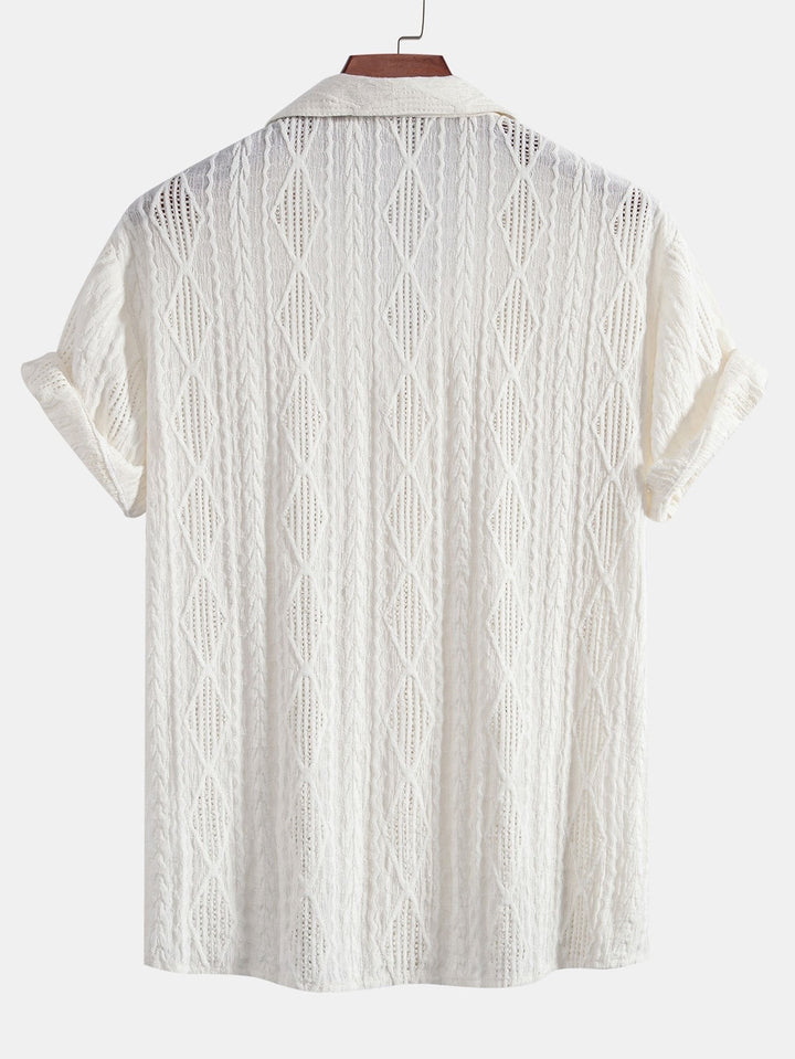 Textured Short Sleeve Camp Collar Shirt