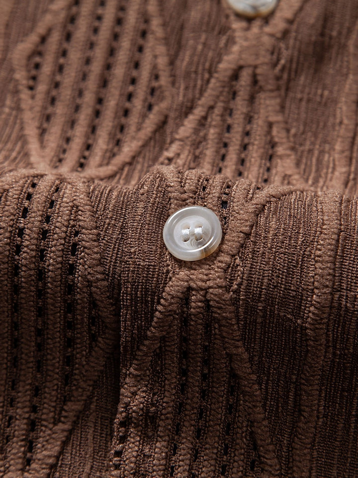 Textured Short Sleeve Camp Collar Shirt