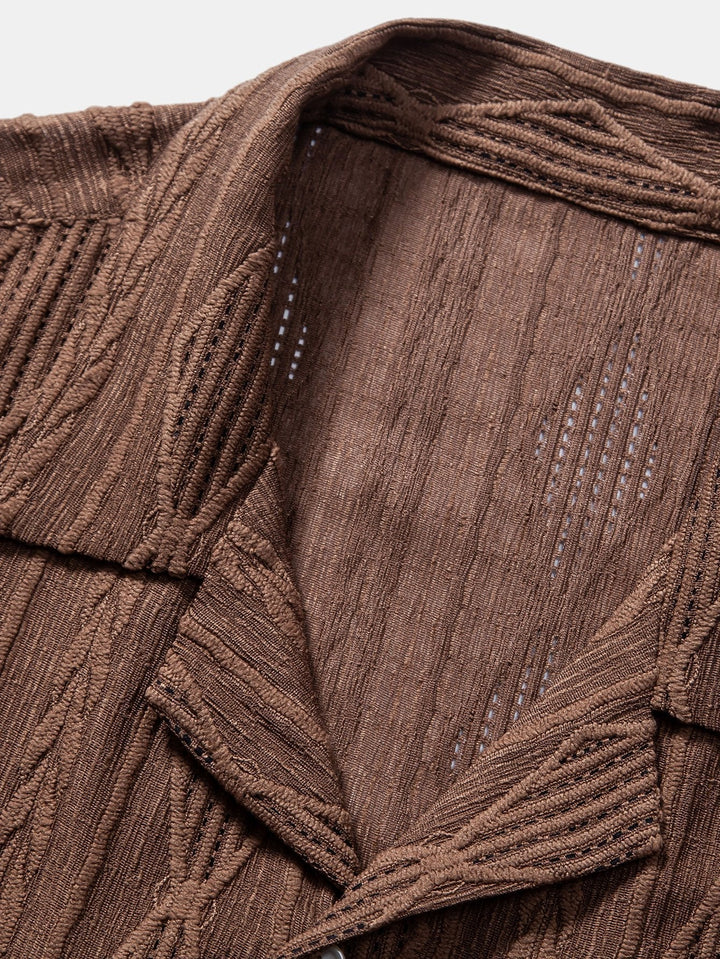 Textured Short Sleeve Camp Collar Shirt