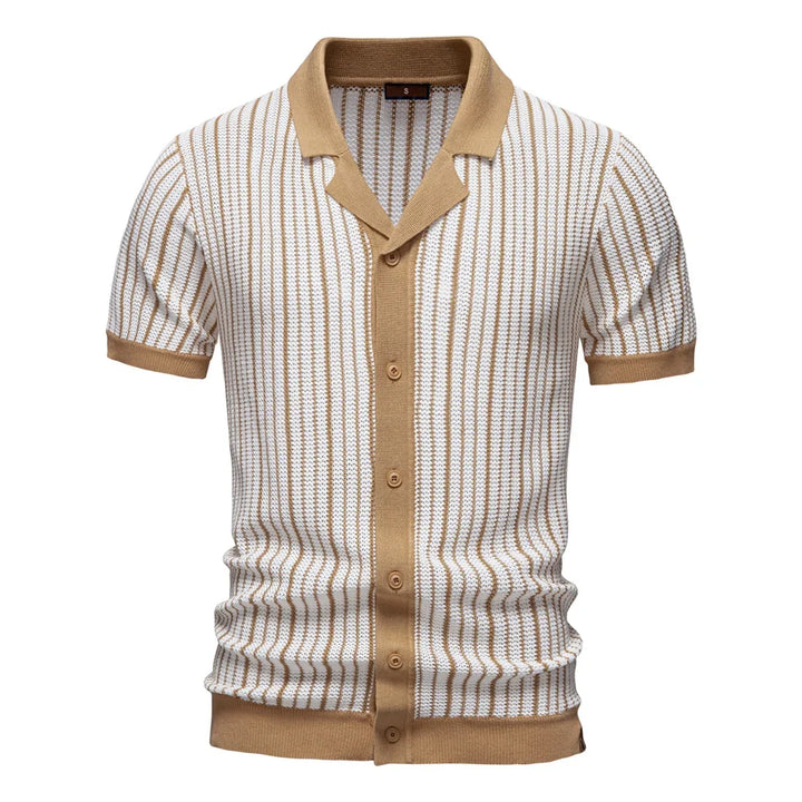 Short Sleeve Vertical Stripe Button-Up Shirt