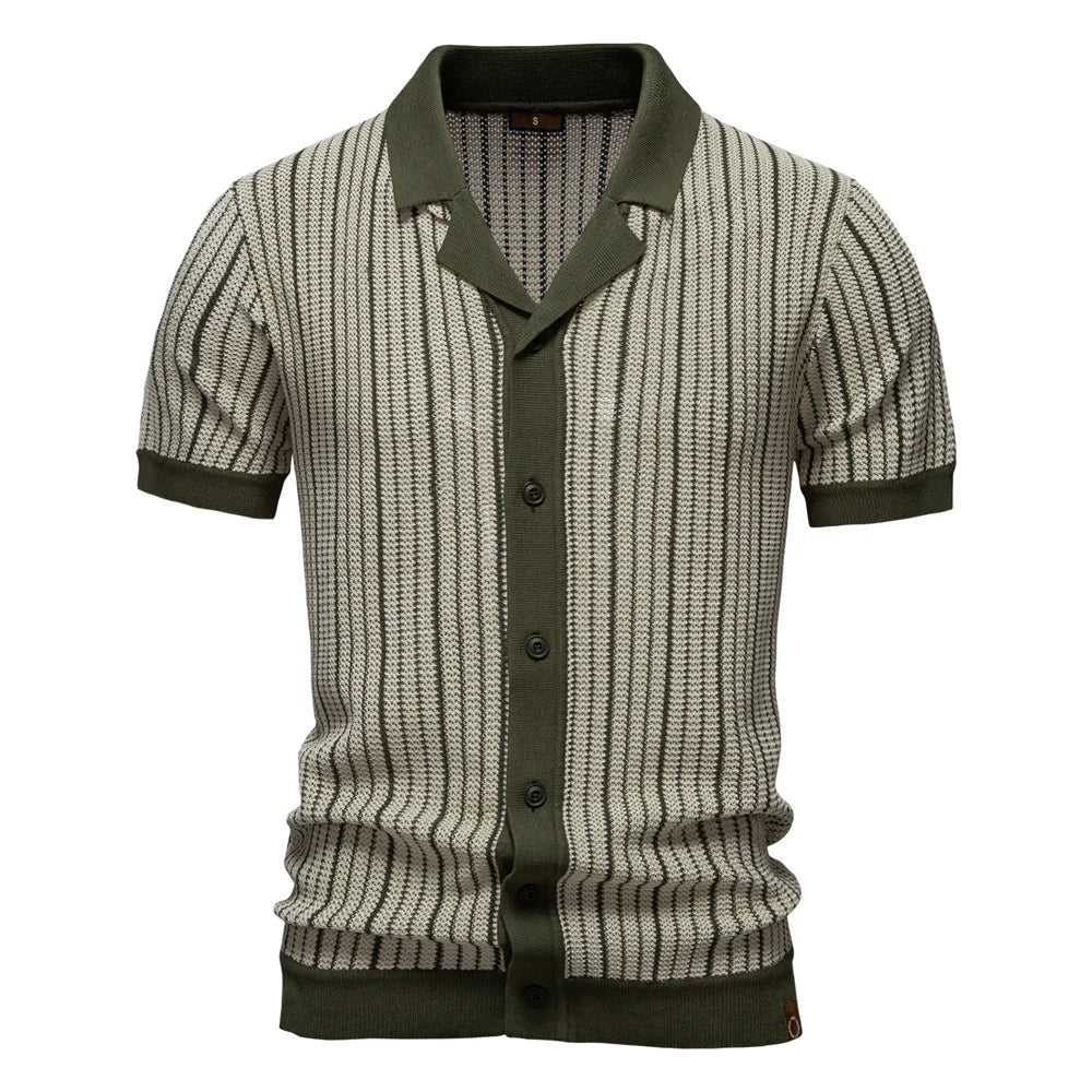 Short Sleeve Vertical Stripe Button-Up Shirt