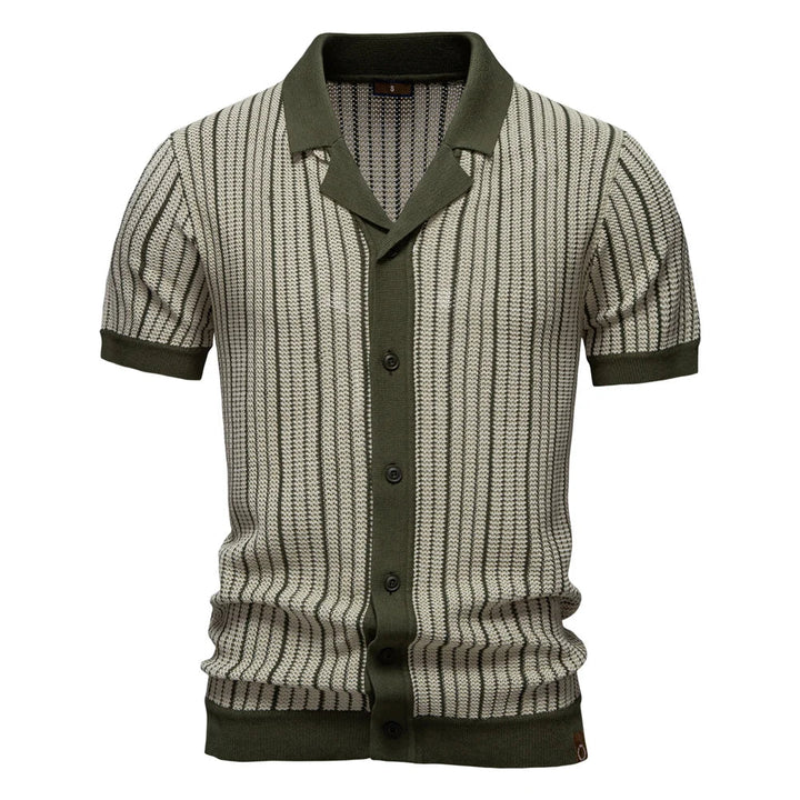 Short Sleeve Vertical Stripe Button-Up Shirt