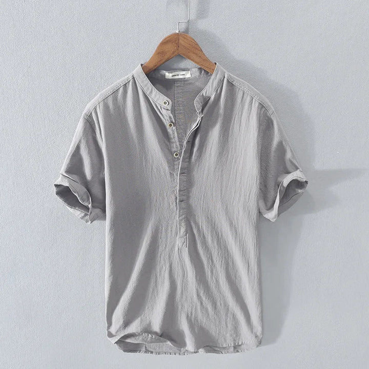 Short Sleeve Henley Shirt with Band Collar